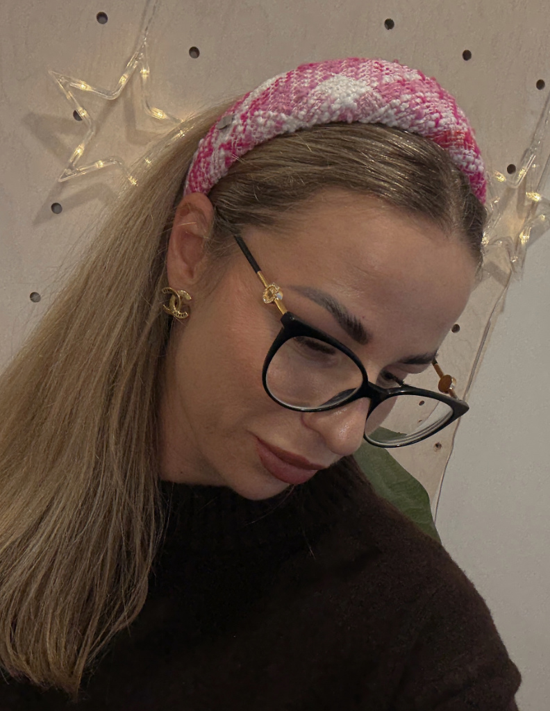 Polstērēta matu stīpiņa Pink Tweed L izmērs