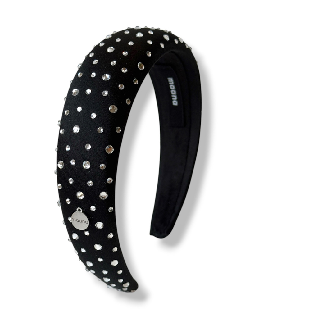 Polstērēta matu stīpiņa Black Crystal Satin L izmērs